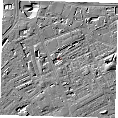 Shaded relief map of the ground around SE171RT, computed from Environment Agency LiDAR. The ground here sits at about 3 m above sea level and falls 11 m across the surrounding 800 m. Surface water reaching this point runs off ground lying to the west, 4.0 m higher.