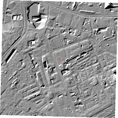 Shaded relief map of the ground around SE171RW, computed from Environment Agency LiDAR. The ground here sits at about 3 m above sea level and falls 13 m across the surrounding 800 m. Surface water reaching this point runs off ground lying to the south, 1.5 m higher.