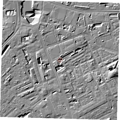 Shaded relief map of the ground around SE171RY, computed from Environment Agency LiDAR. The ground here sits at about 2 m above sea level and falls 11 m across the surrounding 800 m. Surface water reaching this point runs off ground lying to the south-south-west, 3.2 m higher.