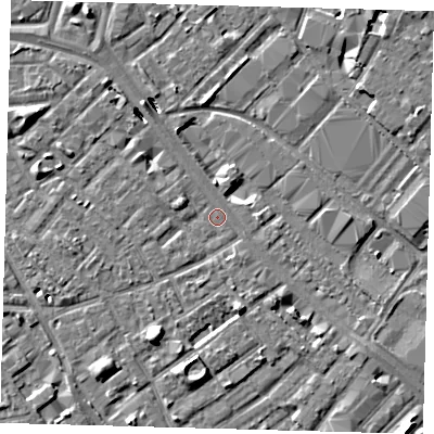 Shaded relief map of the ground around SE171SU, computed from Environment Agency LiDAR. The ground here sits at about 3 m above sea level and falls 8 m across the surrounding 800 m. Surface water reaching this point runs off ground lying to the north-north-west, 4.5 m higher.