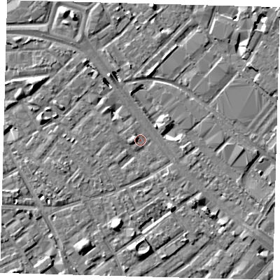 Shaded relief map of the ground around SE171SY, computed from Environment Agency LiDAR. The ground here sits at about 2 m above sea level and falls 8 m across the surrounding 800 m. Surface water reaching this point runs off ground lying to the west-north-west, 2.0 m higher.