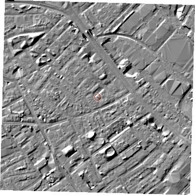 Shaded relief map of the ground around SE171SZ, computed from Environment Agency LiDAR. The ground here sits at about 3 m above sea level and falls 8 m across the surrounding 800 m. Surface water reaching this point runs off ground lying to the east-south-east, 0.9 m higher.