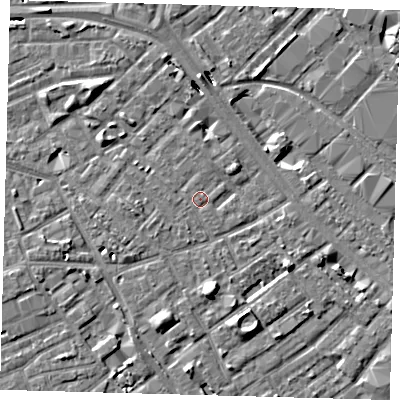 Shaded relief map of the ground around SE171TB, computed from Environment Agency LiDAR. The ground here sits at about 3 m above sea level and falls 8 m across the surrounding 800 m. Surface water reaching this point runs off ground lying to the south, 7.5 m higher.