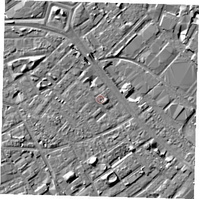 Shaded relief map of the ground around SE171TE, computed from Environment Agency LiDAR. The ground here sits at about 3 m above sea level and falls 8 m across the surrounding 800 m. Surface water reaching this point runs off ground lying to the east, 2.0 m higher.
