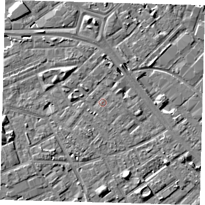 Shaded relief map of the ground around SE171TG, computed from Environment Agency LiDAR. The ground here sits at about 3 m above sea level and falls 9 m across the surrounding 800 m. Surface water reaching this point runs off ground lying to the west-south-west, 4.1 m higher.