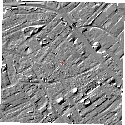 Shaded relief map of the ground around SE171TP, computed from Environment Agency LiDAR. The ground here sits at about 3 m above sea level and falls 8 m across the surrounding 800 m. Surface water reaching this point runs off ground lying to the west-south-west, 1.4 m higher.