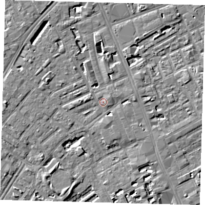 Shaded relief map of the ground around SE171TR, computed from Environment Agency LiDAR. The ground here sits at about 3 m above sea level and falls 5 m across the surrounding 800 m. Surface water reaching this point runs off ground lying to the east, 3.4 m higher.