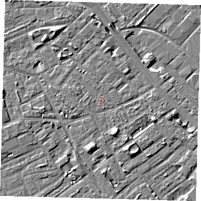 Shaded relief map of the ground around SE171TT, computed from Environment Agency LiDAR. The ground here sits at about 3 m above sea level and falls 8 m across the surrounding 800 m. Surface water reaching this point runs off ground lying to the west-north-west, 1.2 m higher.