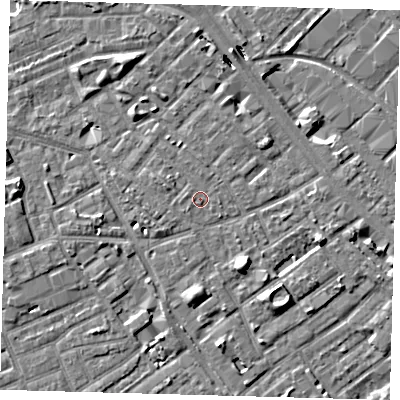 Shaded relief map of the ground around SE171TU, computed from Environment Agency LiDAR. The ground here sits at about 3 m above sea level and falls 8 m across the surrounding 800 m. Surface water reaching this point runs off ground lying to the west-north-west, 1.2 m higher.