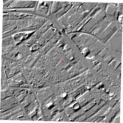 Shaded relief map of the ground around SE171TW, computed from Environment Agency LiDAR. The ground here sits at about 3 m above sea level and falls 8 m across the surrounding 800 m. Surface water reaching this point runs off ground lying to the north, 0.7 m higher.