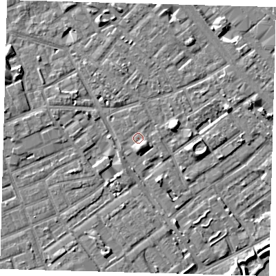 Shaded relief map of the ground around SE172AD, computed from Environment Agency LiDAR. The ground here sits at about 3 m above sea level and falls 7 m across the surrounding 800 m. Surface water reaching this point runs off ground lying to the south-south-east, 2.0 m higher.