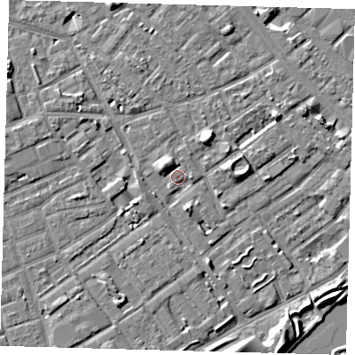 Shaded relief map of the ground around SE172AE, computed from Environment Agency LiDAR. The ground here sits at about 3 m above sea level and falls 7 m across the surrounding 800 m. Surface water reaching this point runs off ground lying to the north-west, 4.1 m higher.