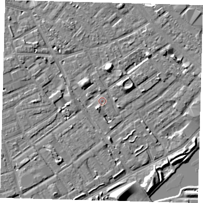 Shaded relief map of the ground around SE172AG, computed from Environment Agency LiDAR. The ground here sits at about 3 m above sea level and falls 8 m across the surrounding 800 m. Surface water reaching this point runs off ground lying to the south-south-west, 1.3 m higher.
