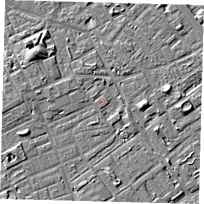 Shaded relief map of the ground around SE172AQ, computed from Environment Agency LiDAR. The ground here sits at about 3 m above sea level and falls 7 m across the surrounding 800 m. Surface water reaching this point runs off ground lying to the south-south-west, 1.6 m higher.