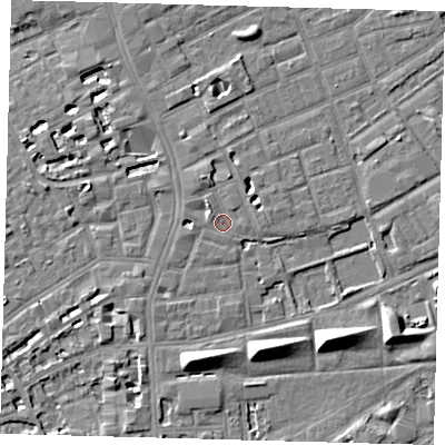 Shaded relief map of the ground around SE172AX, computed from Environment Agency LiDAR. The ground here sits at about 3 m above sea level and falls 8 m across the surrounding 800 m. Surface water reaching this point runs off ground lying to the north-north-west, 1.9 m higher.
