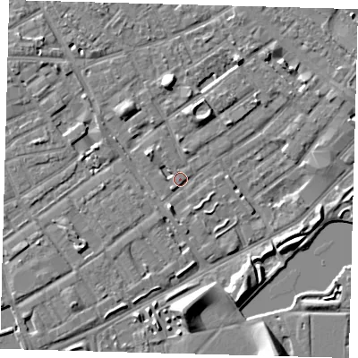 Shaded relief map of the ground around SE172AZ, computed from Environment Agency LiDAR. The ground here sits at about 3 m above sea level and falls 8 m across the surrounding 800 m. Surface water reaching this point runs off ground lying to the north-west, 4.5 m higher.