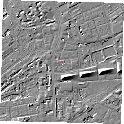 Shaded relief map of the ground around SE172BH, computed from Environment Agency LiDAR. The ground here sits at about 3 m above sea level and falls 8 m across the surrounding 800 m. Surface water reaching this point runs off ground lying to the north, 2.6 m higher.