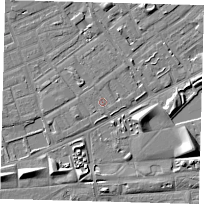 Shaded relief map of the ground around SE172BS, computed from Environment Agency LiDAR. The ground here sits at about 3 m above sea level and falls 9 m across the surrounding 800 m. Surface water reaching this point runs off ground lying to the north, 0.6 m higher.