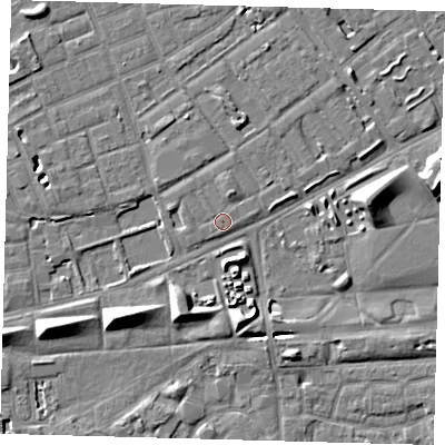 Shaded relief map of the ground around SE172BW, computed from Environment Agency LiDAR. The ground here sits at about 3 m above sea level and falls 8 m across the surrounding 800 m. Surface water reaching this point runs off ground lying to the south-west, 7.2 m higher.