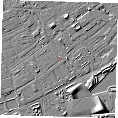 Shaded relief map of the ground around SE172BX, computed from Environment Agency LiDAR. The ground here sits at about 3 m above sea level and falls 9 m across the surrounding 800 m. Surface water reaching this point runs off ground lying to the north-west, 0.6 m higher.