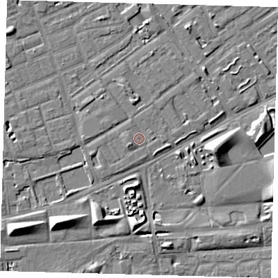 Shaded relief map of the ground around SE172DF, computed from Environment Agency LiDAR. The ground here sits at about 3 m above sea level and falls 8 m across the surrounding 800 m. Surface water reaching this point runs off ground lying to the west-south-west, 1.6 m higher.