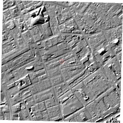 Shaded relief map of the ground around SE172ED, computed from Environment Agency LiDAR. The ground here sits at about 3 m above sea level and falls 7 m across the surrounding 800 m. Surface water reaching this point runs off ground lying to the west-south-west, 0.6 m higher.