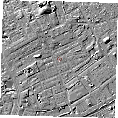 Shaded relief map of the ground around SE172EE, computed from Environment Agency LiDAR. The ground here sits at about 3 m above sea level and falls 6 m across the surrounding 800 m. Surface water reaching this point runs off ground lying to the north-north-east, 0.6 m higher.