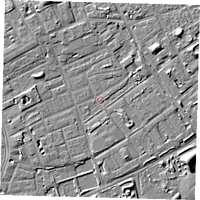 Shaded relief map of the ground around SE172EL, computed from Environment Agency LiDAR. The ground here sits at about 3 m above sea level and falls 8 m across the surrounding 800 m. Surface water reaching this point runs off ground lying to the west-north-west, 3.7 m higher.