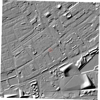 Shaded relief map of the ground around SE172EN, computed from Environment Agency LiDAR. The ground here sits at about 3 m above sea level and falls 9 m across the surrounding 800 m. Surface water reaching this point runs off ground lying to the north, 1.3 m higher.