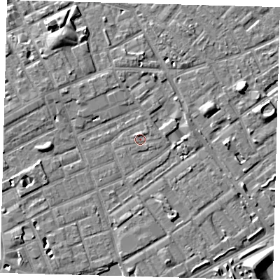 Shaded relief map of the ground around SE172EQ, computed from Environment Agency LiDAR. The ground here sits at about 3 m above sea level and falls 8 m across the surrounding 800 m. Surface water reaching this point runs off ground lying to the north-north-east, 1.0 m higher.