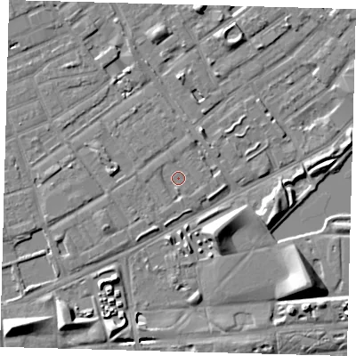 Shaded relief map of the ground around SE172EW, computed from Environment Agency LiDAR. The ground here sits at about 3 m above sea level and falls 9 m across the surrounding 800 m. Surface water reaching this point runs off ground lying to the north-west, 1.2 m higher.