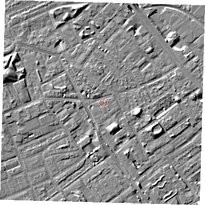 Shaded relief map of the ground around SE172FS, computed from Environment Agency LiDAR. The ground here sits at about 3 m above sea level and falls 8 m across the surrounding 800 m. Surface water reaching this point runs off ground lying to the north-north-west, 0.9 m higher.
