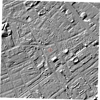 Shaded relief map of the ground around SE172FU, computed from Environment Agency LiDAR. The ground here sits at about 3 m above sea level and falls 8 m across the surrounding 800 m. Surface water reaching this point runs off ground lying to the east, 0.6 m higher.