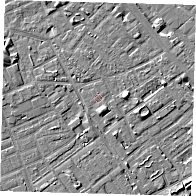 Shaded relief map of the ground around SE172FW, computed from Environment Agency LiDAR. The ground here sits at about 3 m above sea level and falls 7 m across the surrounding 800 m. Surface water reaching this point runs off ground lying to the south-south-east, 2.0 m higher.