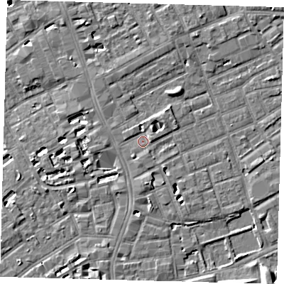 Shaded relief map of the ground around SE172HH, computed from Environment Agency LiDAR. The ground here sits at about 3 m above sea level and falls 6 m across the surrounding 800 m. Surface water reaching this point runs off ground lying to the north-east, 2.9 m higher.