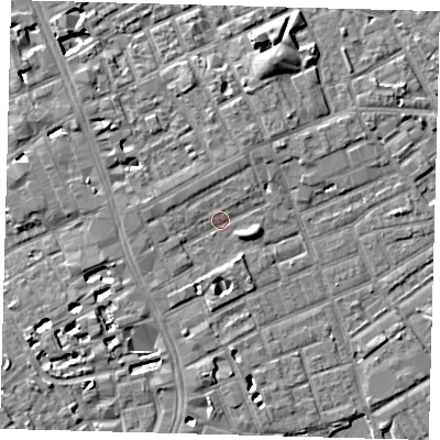 Shaded relief map of the ground around SE172HQ, computed from Environment Agency LiDAR. The ground here sits at about 3 m above sea level and falls 5 m across the surrounding 800 m. Surface water reaching this point runs off ground lying to the north-north-east, 2.3 m higher.