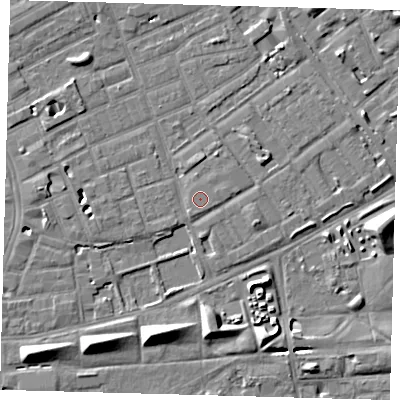 Shaded relief map of the ground around SE172HR, computed from Environment Agency LiDAR. The ground here sits at about 3 m above sea level and falls 8 m across the surrounding 800 m. The ground contributing surface water to this point lies to the south.
