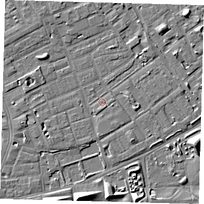 Shaded relief map of the ground around SE172HS, computed from Environment Agency LiDAR. The ground here sits at about 3 m above sea level and falls 8 m across the surrounding 800 m. Surface water reaching this point runs off ground lying to the east, 2.0 m higher.