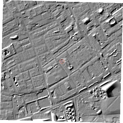 Shaded relief map of the ground around SE172HU, computed from Environment Agency LiDAR. The ground here sits at about 3 m above sea level and falls 8 m across the surrounding 800 m. Surface water reaching this point runs off ground lying to the south-east, 1.7 m higher.