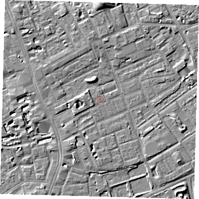 Shaded relief map of the ground around SE172HW, computed from Environment Agency LiDAR. The ground here sits at about 3 m above sea level and falls 5 m across the surrounding 800 m. Surface water reaching this point runs off ground lying to the west-south-west, 1.4 m higher.