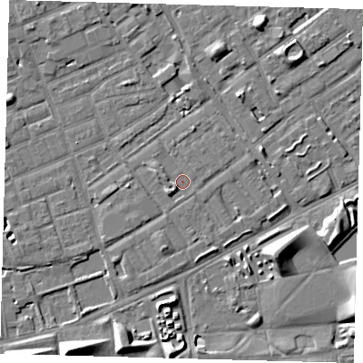Shaded relief map of the ground around SE172HX, computed from Environment Agency LiDAR. The ground here sits at about 3 m above sea level and falls 8 m across the surrounding 800 m. Surface water reaching this point runs off ground lying to the south-west, 2.4 m higher.