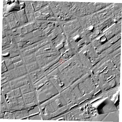 Shaded relief map of the ground around SE172HZ, computed from Environment Agency LiDAR. The ground here sits at about 3 m above sea level and falls 8 m across the surrounding 800 m. Surface water reaching this point runs off ground lying to the west, 3.7 m higher.