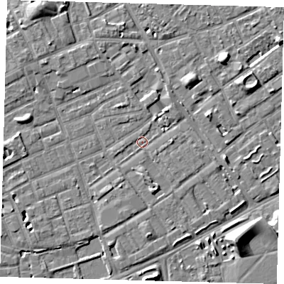 Shaded relief map of the ground around SE172JB, computed from Environment Agency LiDAR. The ground here sits at about 3 m above sea level and falls 8 m across the surrounding 800 m. Surface water reaching this point runs off ground lying to the west, 3.7 m higher.