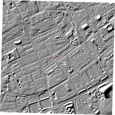 Shaded relief map of the ground around SE172JE, computed from Environment Agency LiDAR. The ground here sits at about 2 m above sea level and falls 8 m across the surrounding 800 m. Surface water reaching this point runs off ground lying to the west-north-west, 3.7 m higher.