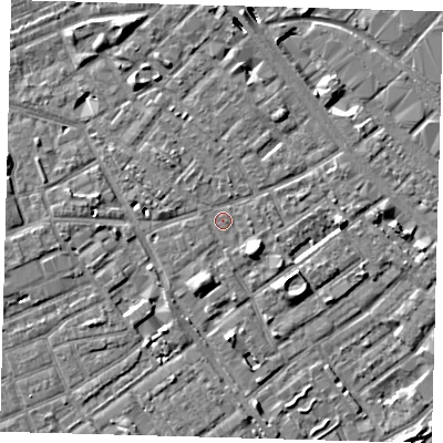 Shaded relief map of the ground around SE172JL, computed from Environment Agency LiDAR. The ground here sits at about 3 m above sea level and falls 8 m across the surrounding 800 m. Surface water reaching this point runs off ground lying to the south-east, 4.6 m higher.