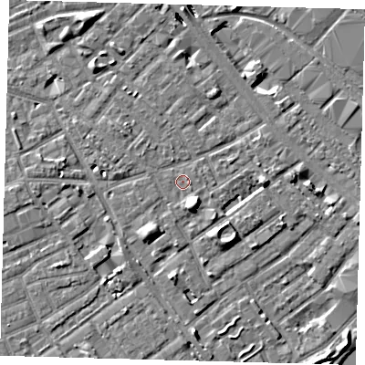 Shaded relief map of the ground around SE172JN, computed from Environment Agency LiDAR. The ground here sits at about 3 m above sea level and falls 8 m across the surrounding 800 m. Surface water reaching this point runs off ground lying to the south-south-east, 4.6 m higher.