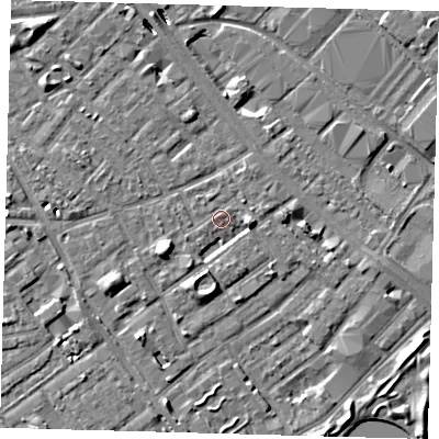 Shaded relief map of the ground around SE172JP, computed from Environment Agency LiDAR. The ground here sits at about 3 m above sea level and falls 8 m across the surrounding 800 m. Surface water reaching this point runs off ground lying to the east, 3.4 m higher.