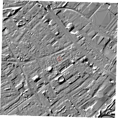 Shaded relief map of the ground around SE172JW, computed from Environment Agency LiDAR. The ground here sits at about 3 m above sea level and falls 8 m across the surrounding 800 m. Surface water reaching this point runs off ground lying to the south-west, 5.9 m higher.