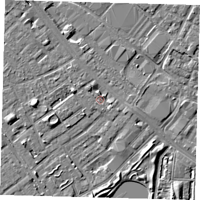 Shaded relief map of the ground around SE172LE, computed from Environment Agency LiDAR. The ground here sits at about 2 m above sea level and falls 8 m across the surrounding 800 m. Surface water reaching this point runs off ground lying to the east-south-east, 2.3 m higher.