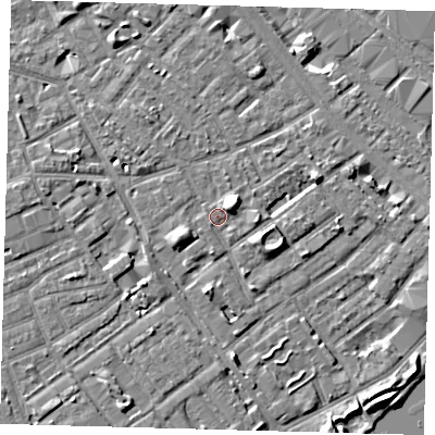 Shaded relief map of the ground around SE172LN, computed from Environment Agency LiDAR. The ground here sits at about 3 m above sea level and falls 7 m across the surrounding 800 m. Surface water reaching this point runs off ground lying to the north-east, 4.5 m higher.